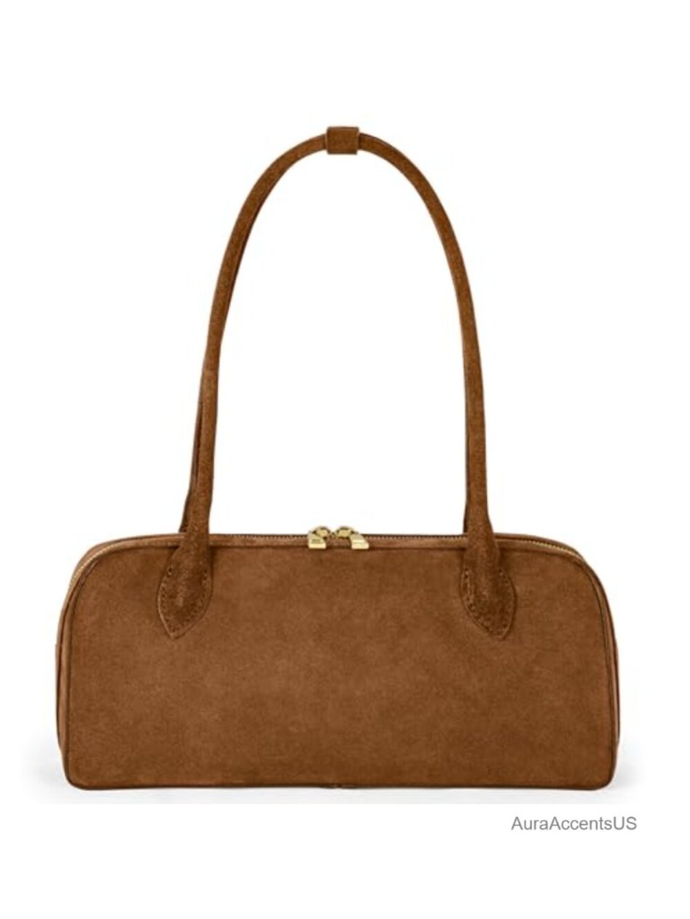 Genuine Suede Shoulder Bag for Women with Long Top Handles & Zip Top